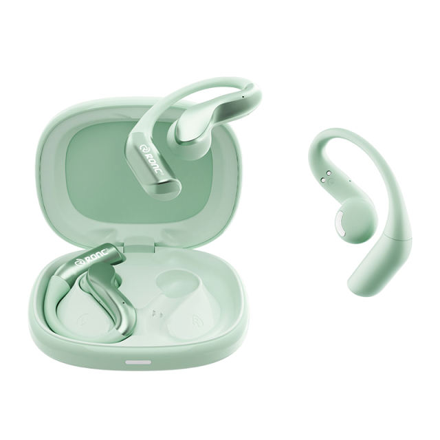 TWS Open-Ear Wireless Earhooks with Smart AI Translation, Bluetooth 6.0 Directional Sound Sports Headphones, Macaron Green HD Call Noise Cancelling Earbuds RC-AE18