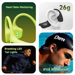 Bone Conduction Sports Headphones with Smart AI Translation, Heart Rate Monitor & Step Tracker, Bluetooth 6.0 Wireless Open-Ear Headset with Built-in TF Card & LED Night Running Light，RC-AE21