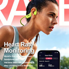 Bone Conduction Sports Headphones with Smart AI Translation, Heart Rate Monitor & Step Tracker, Bluetooth 6.0 Wireless Open-Ear Headset with Built-in TF Card & LED Night Running Light，RC-AE21