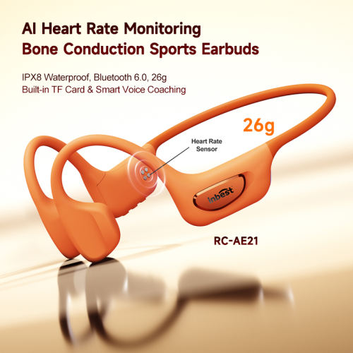Bone Conduction Sports Headphones with Smart AI Translation, Heart Rate Monitor & Step Tracker, Bluetooth 6.0 Wireless Open-Ear Headset with Built-in TF Card & LED Night Running Light，RC-AE21