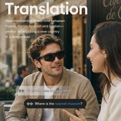 8MP AI Camera Smart Glasses | 800W HD Photo & Video Recording | ChatGPT AI Translation Glasses | Real-Time Translator | Open-Ear Bluetooth Audio Glasses，RC-SG033