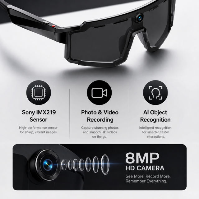8MP AI Camera Smart Glasses | 800W HD Photo &amp; Video Recording | ChatGPT AI Translation Glasses | Real-Time Translator | Open-Ear Bluetooth Audio Glasses，RC-SG033