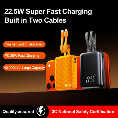 Dual Built‑in Cable Power Bank – 22.5W Bidirectional Fast Charging, 5 Color Options, 3C Certified, High‑Capacity Travel Charger for iPhone & Android (2026 New) RC‑PD97