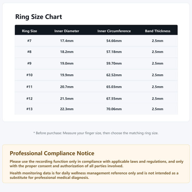 RONC AI Smart Recording Health Ring,Transcription & AI Summary,Heart Rate & Sleep Monitor RC-SR006