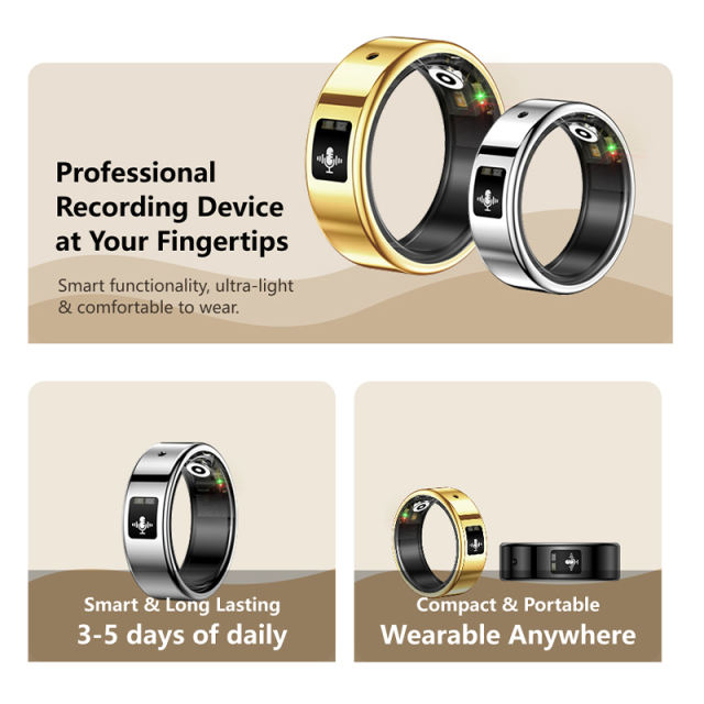 RONC AI Smart Recording Health Ring,Transcription & AI Summary,Heart Rate & Sleep Monitor RC-SR006