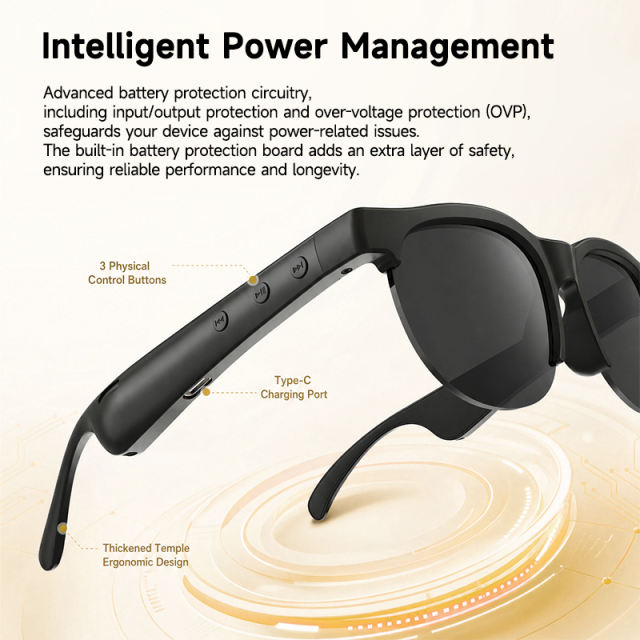 AI Translation Smart Glasses | Bluetooth 5.3 Audio Sunglasses with Open-Ear Music, Hands-Free Calls & 8-Hour Battery Life | Wireless Hi-Res Audio Eyewear for Travel, RC-SG034