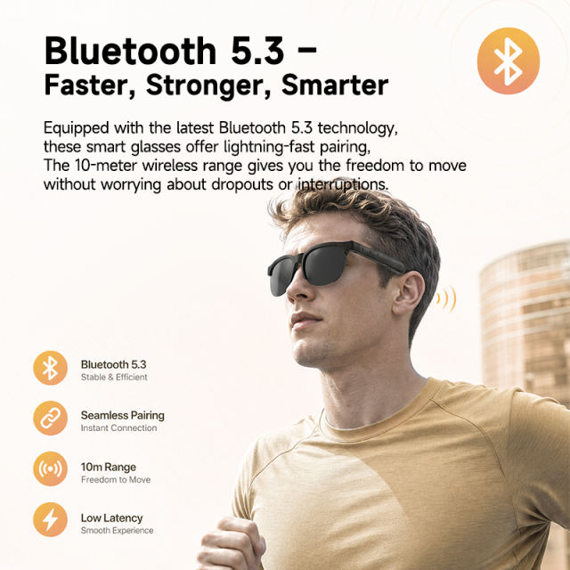 AI Translation Smart Glasses | Bluetooth 5.3 Audio Sunglasses with Open-Ear Music, Hands-Free Calls & 8-Hour Battery Life | Wireless Hi-Res Audio Eyewear for Travel, RC-SG034