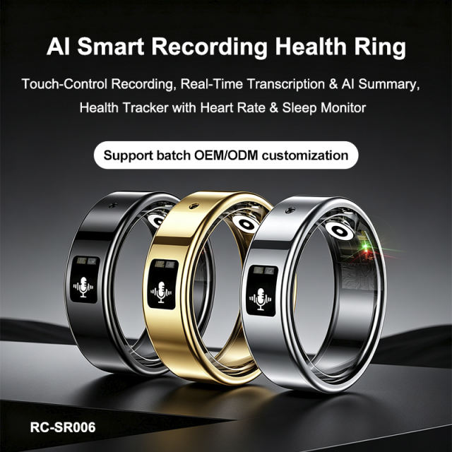 RONC AI Smart Recording Health Ring,Transcription & AI Summary,Heart Rate & Sleep Monitor RC-SR006