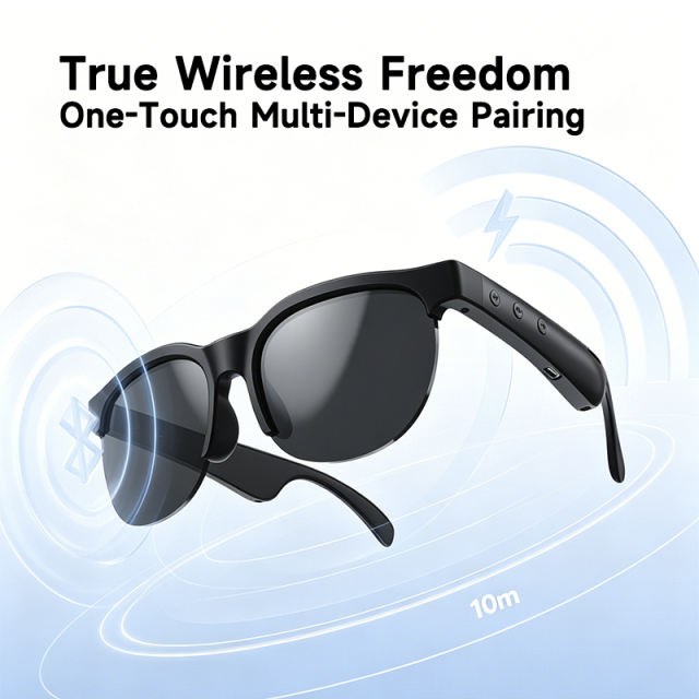 AI Translation Smart Glasses | Bluetooth 5.3 Audio Sunglasses with Open-Ear Music, Hands-Free Calls & 8-Hour Battery Life | Wireless Hi-Res Audio Eyewear for Travel, RC-SG034
