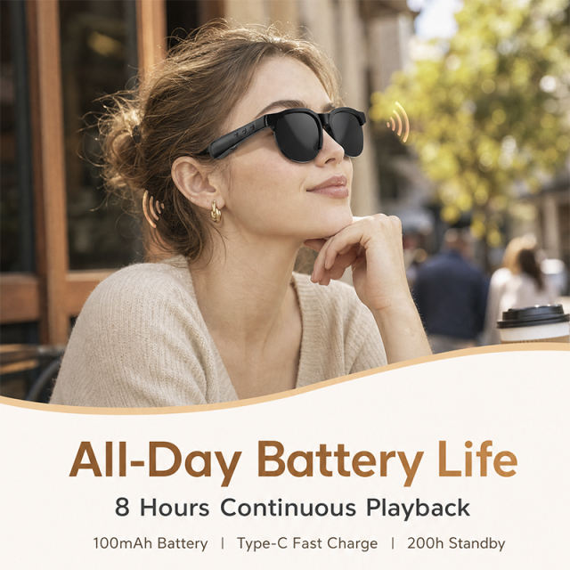 AI Translation Smart Glasses | Bluetooth 5.3 Audio Sunglasses with Open-Ear Music, Hands-Free Calls & 8-Hour Battery Life | Wireless Hi-Res Audio Eyewear for Travel, RC-SG034