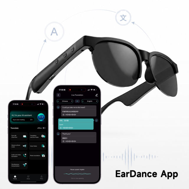 AI Translation Smart Glasses | Bluetooth 5.3 Audio Sunglasses with Open-Ear Music, Hands-Free Calls & 8-Hour Battery Life | Wireless Hi-Res Audio Eyewear for Travel, RC-SG034