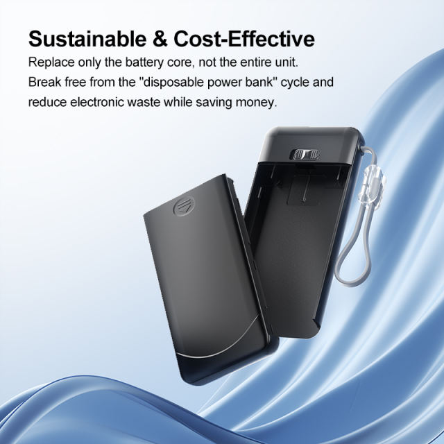 2026 New Arrival Swappable Battery Power Bank – 22.5W Fast Charge, 10000mAh Detachable Battery, Built-in USB-C Cable &amp; Emergency Flashlight – The Ultimate Travel Companion
