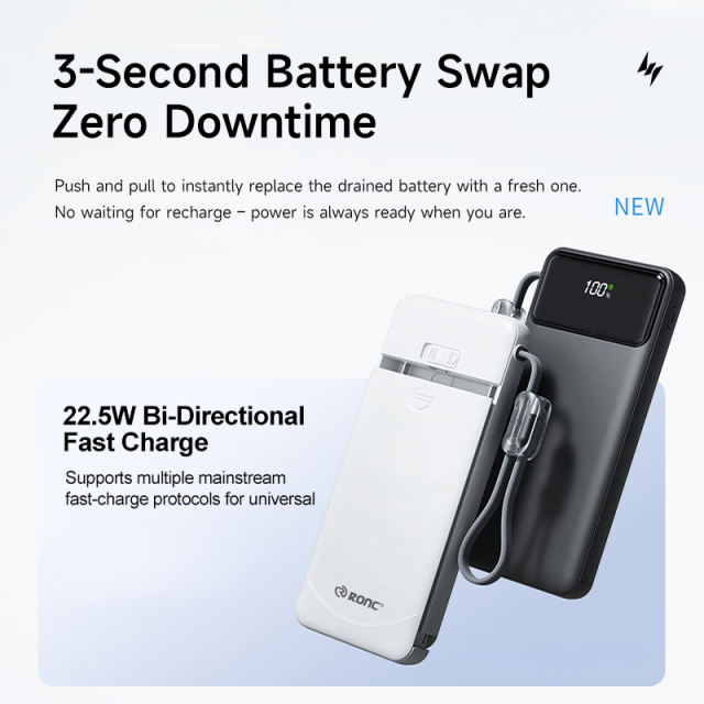 2026 New Arrival Swappable Battery Power Bank – 22.5W Fast Charge, 10000mAh Detachable Battery, Built-in USB-C Cable &amp; Emergency Flashlight – The Ultimate Travel Companion