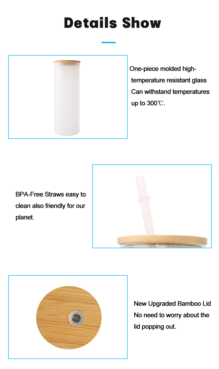 AGH 6-pack 25OZ Frosted Sublimation Glass Tumbler With Bamboo Lid & Plastic  Straws,Glass Cup Beer Ca…See more AGH 6-pack 25OZ Frosted Sublimation