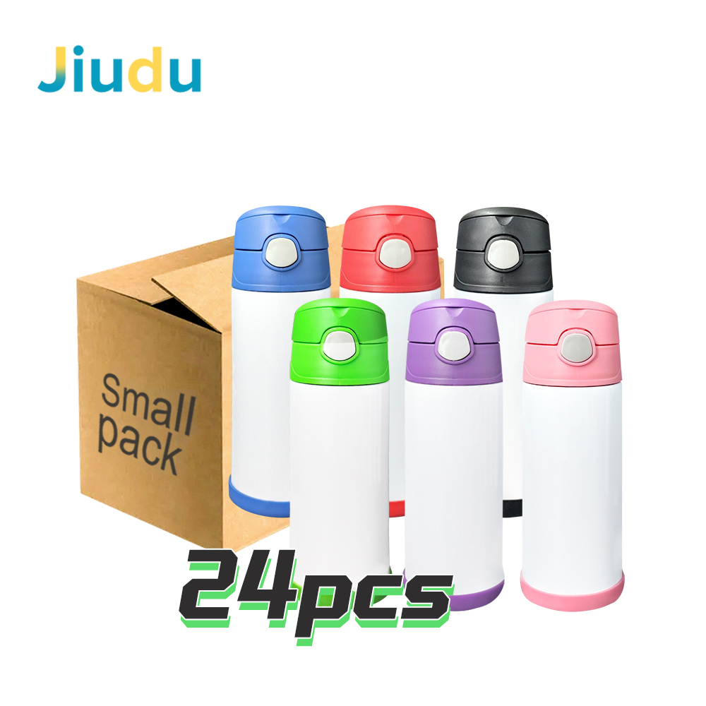 Free Shipping Small Pack 24 Pack 12 oz Sublimation Kids Water Bottle Vacuum Kids Bottle Bounce Lids with Handle