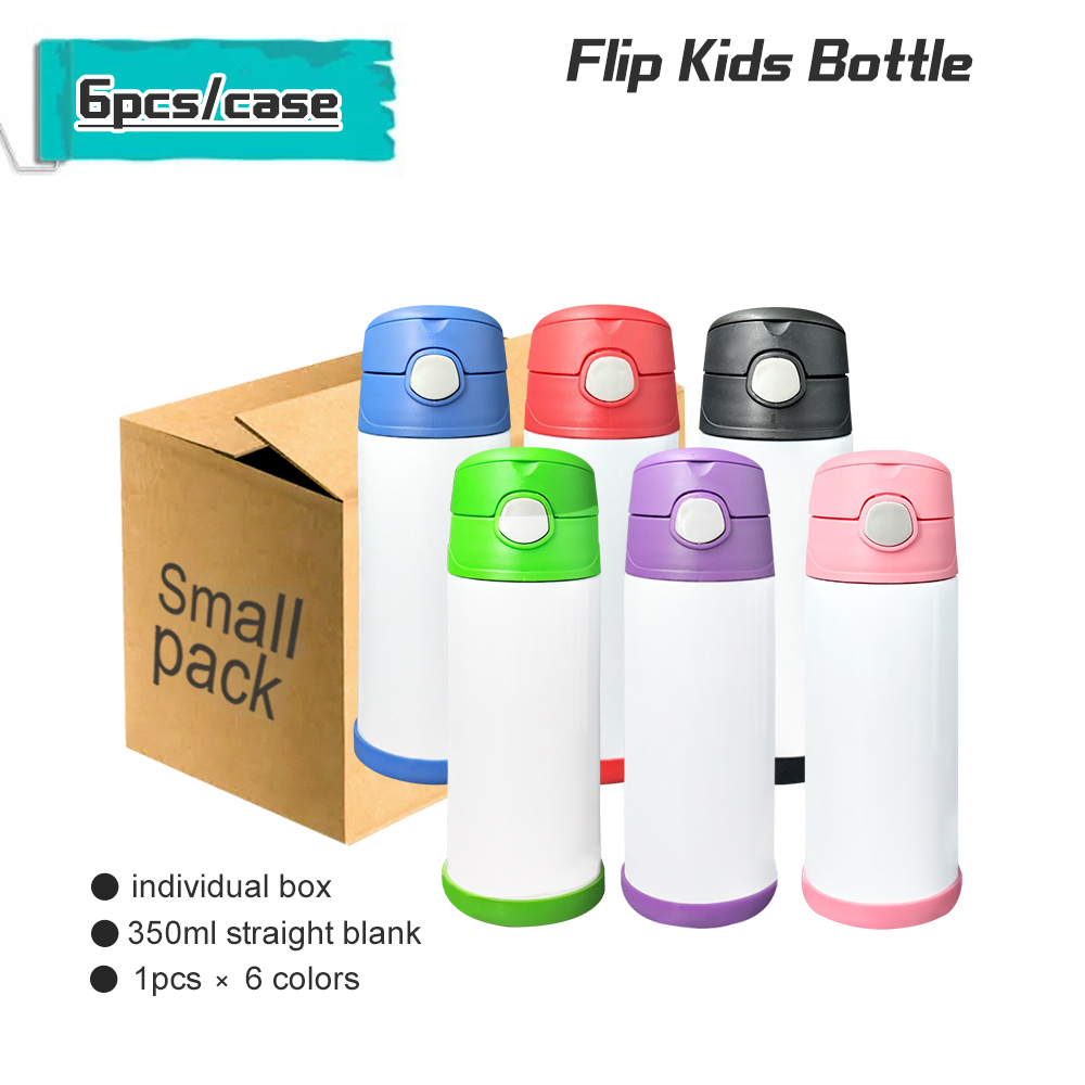 Free Shipping Small Pack 6 Pack 12 oz Sublimation Kids Water Bottle Vacuum Kids Bottle Bounce Lids with Handle