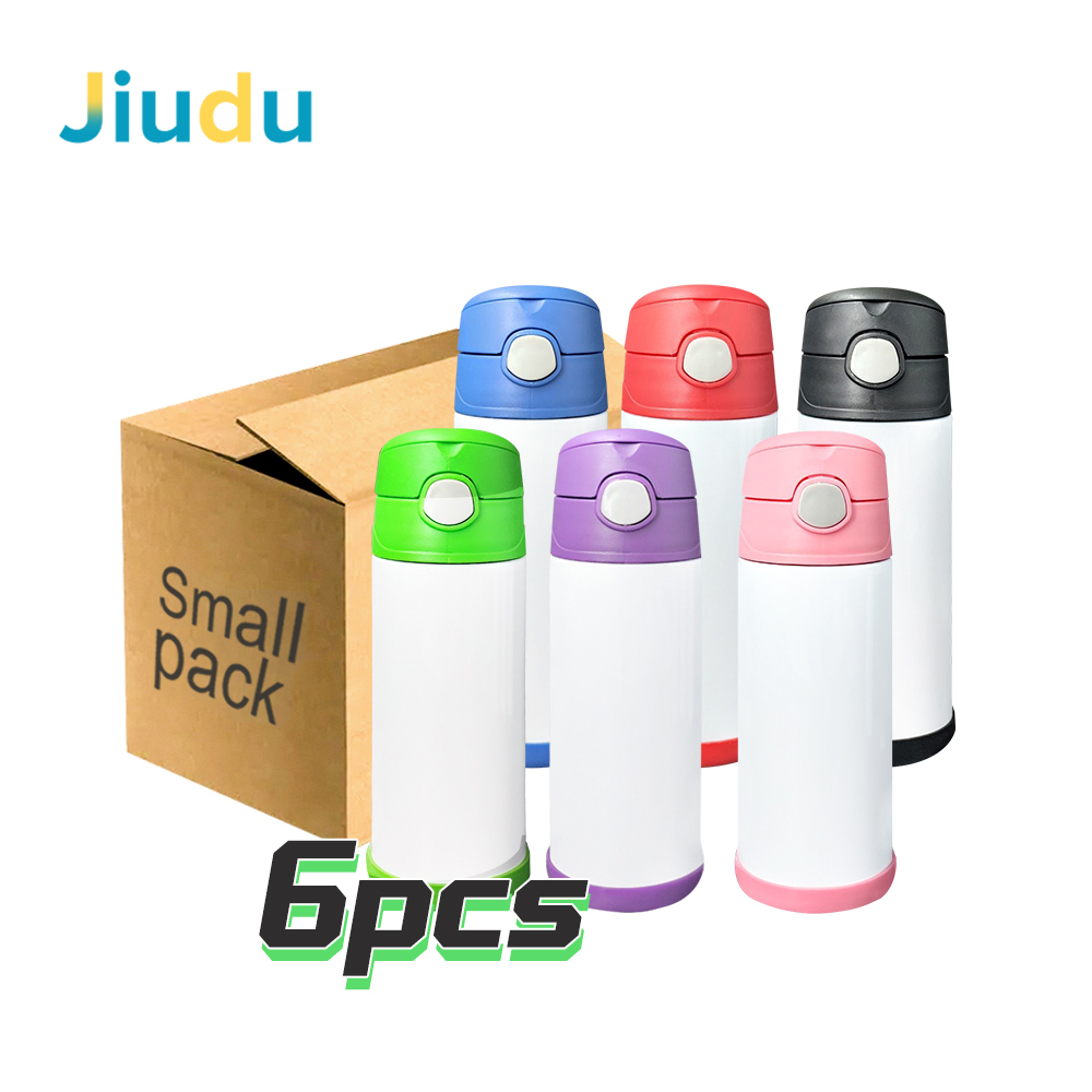 Free Shipping Small Pack 6 Pack 12 oz Sublimation Kids Water Bottle Vacuum Kids Bottle Bounce Lids with Handle