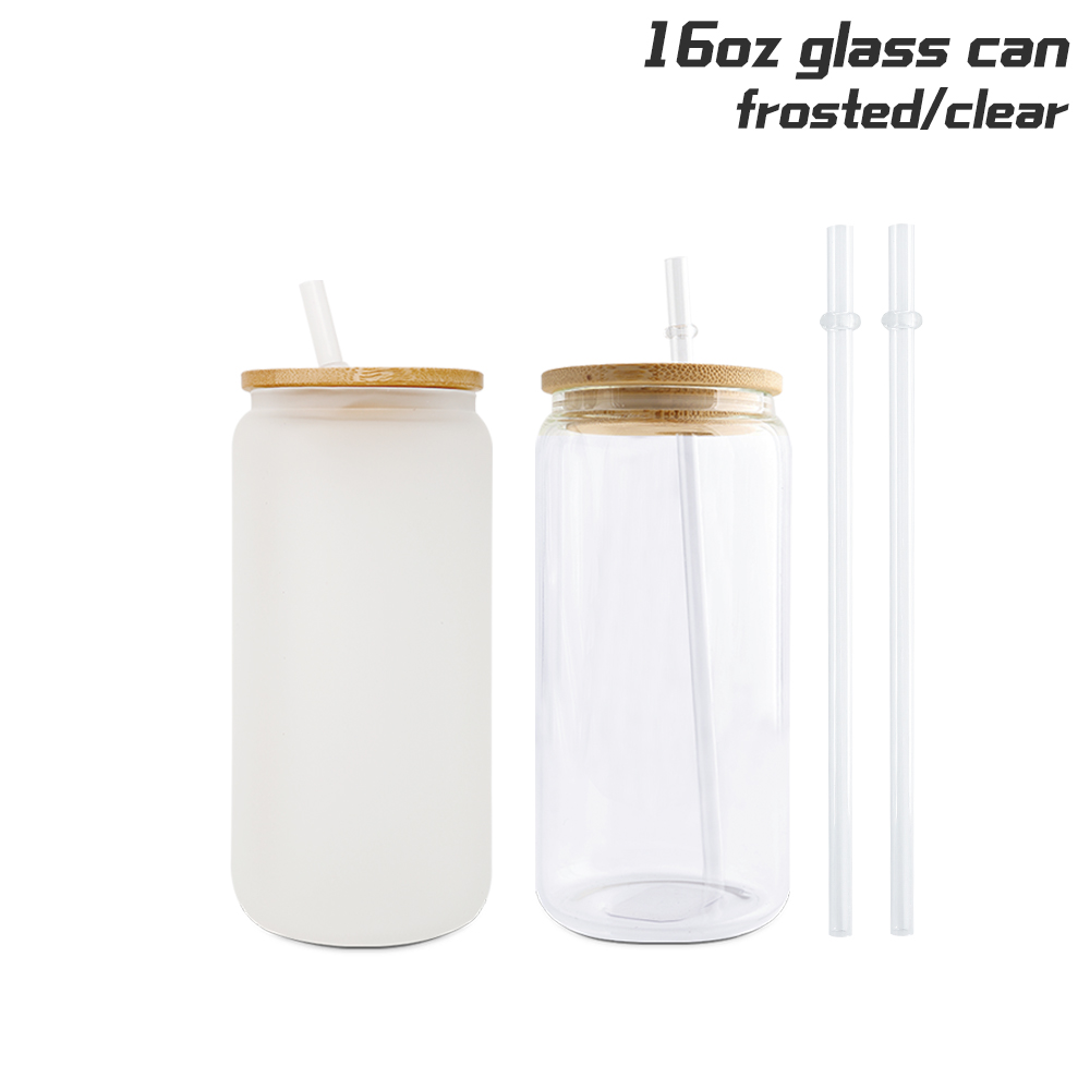 25 Pack 16oz Sublimation Frosted Clear Glass Jar with Bamboo Lids and