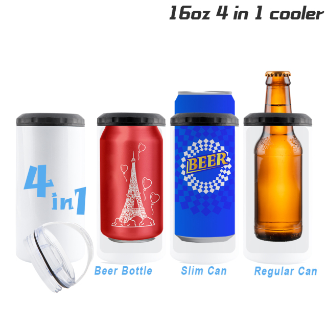 16oz 2 lids sublimation 4 in 1 can cooler