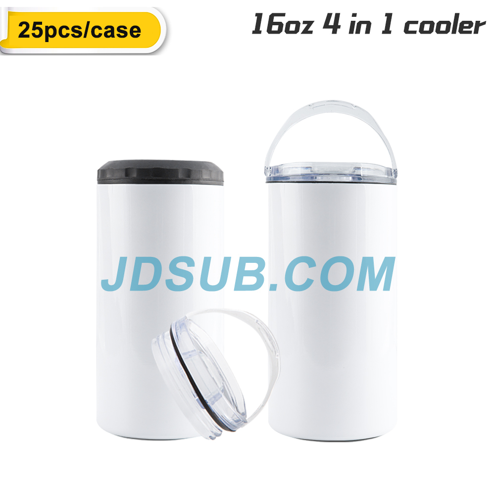 25 Pack 16oz 4 IN 1 Sublimation Can Cooler Blanks with 2 lids and plastic straws