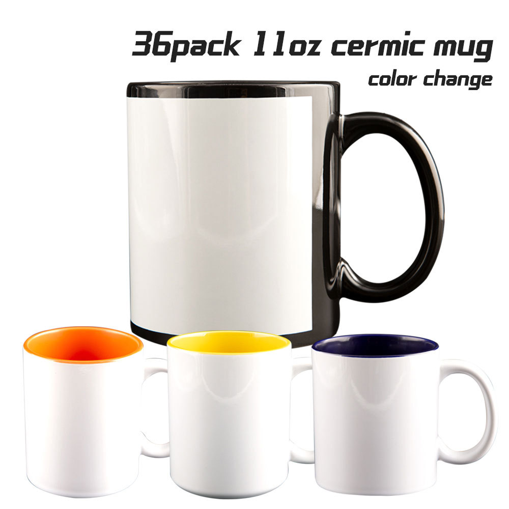 36pack 11oz Ceramic Black White Sublimation Mug Colored Inner with Handle