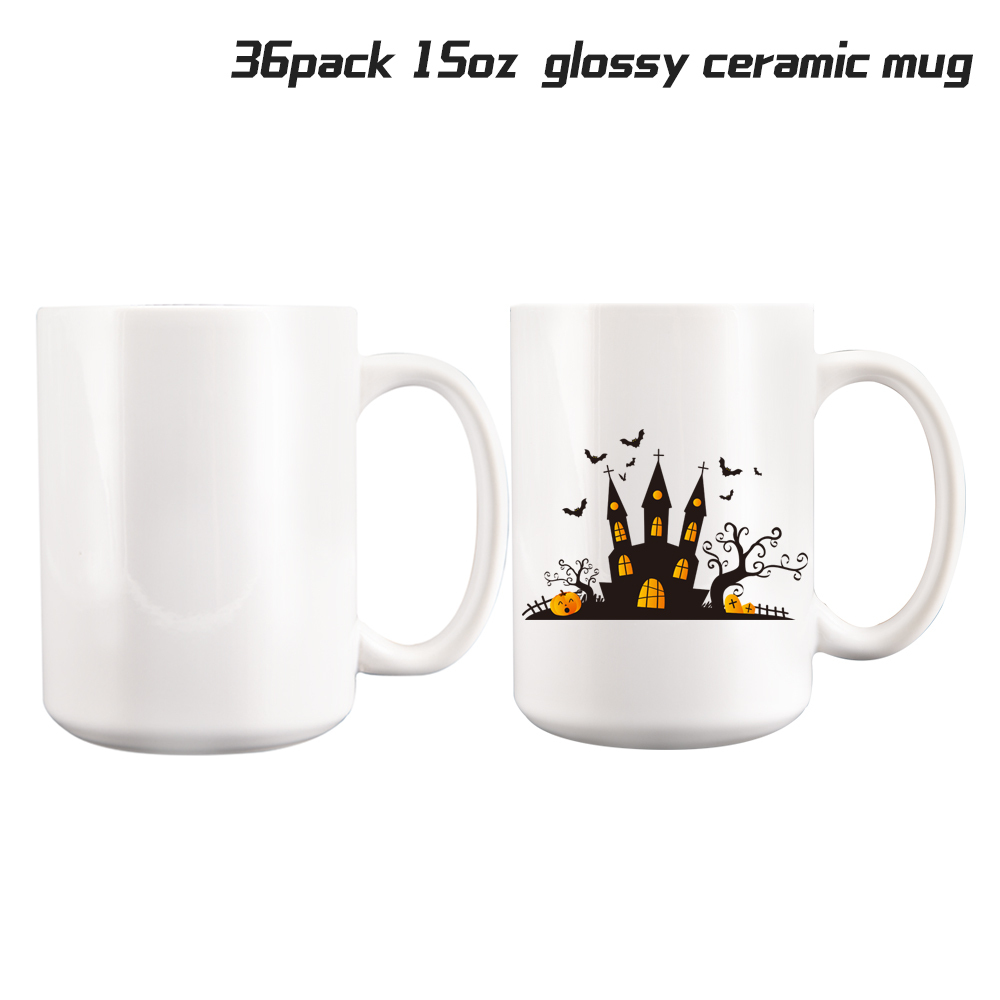 36pack 15oz White Glossy Ceramic Sublimation Mug with Handle