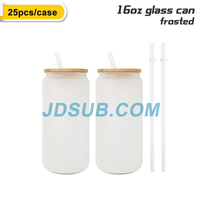 Mandy Li 25Pack 16oz Sublimation Frosted Clear Glass Jar with Bamboo ...