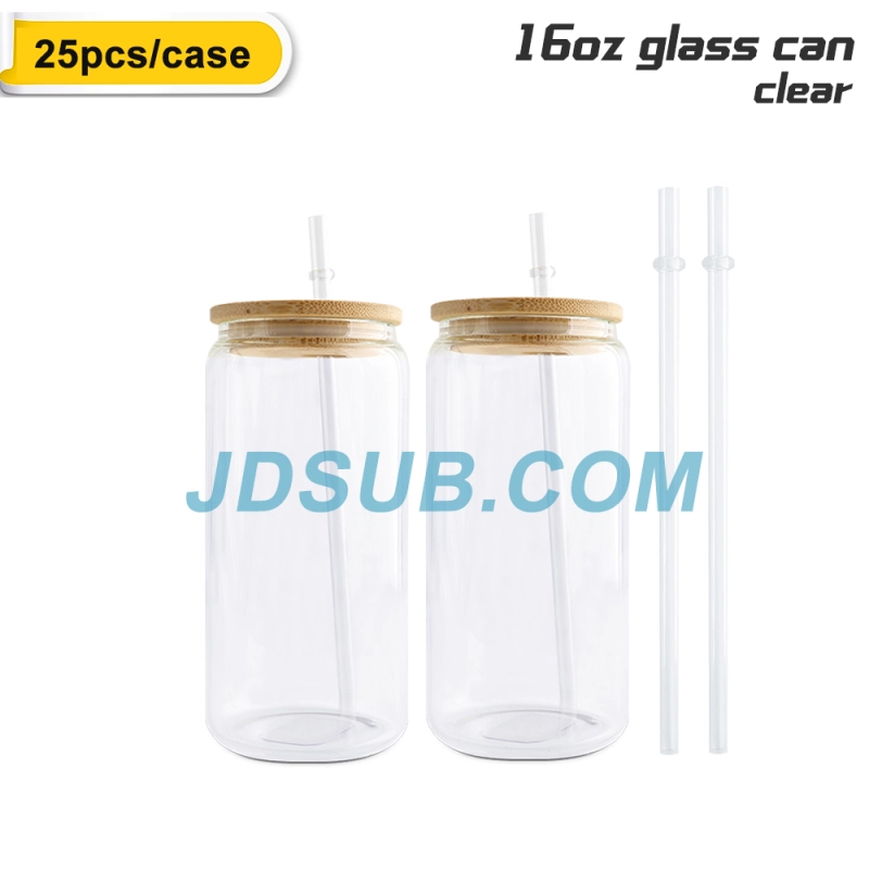 Mandy Li 25Pack 16oz Sublimation Frosted Clear Glass Jar with Bamboo ...