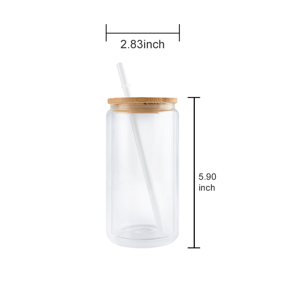 25/50 Pack 12oz Sublimation Frosted Clear Glass Jar with Bamboo Lids and Plastic Straw
