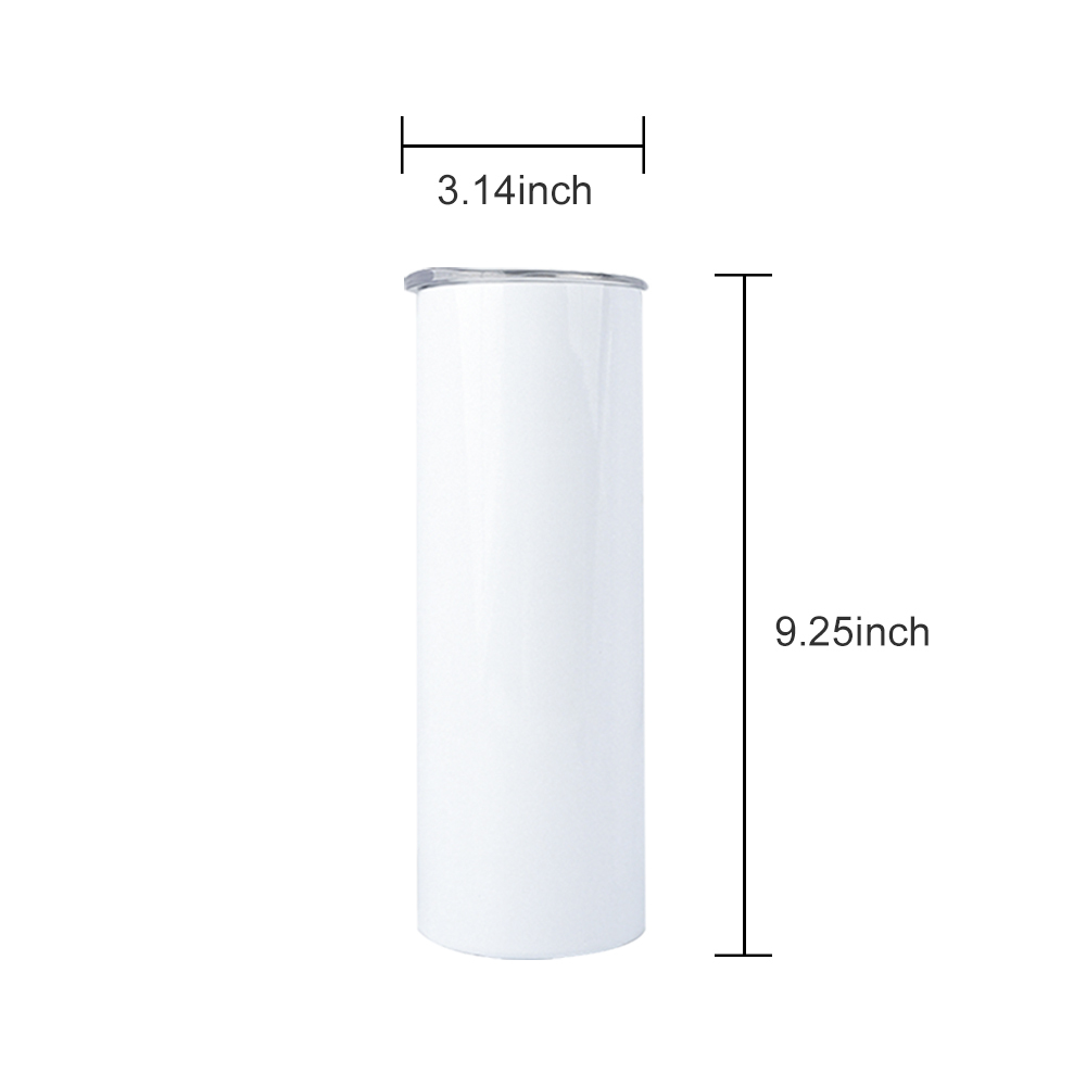 25Pack 30oz White Sublimation Straight Skinny Tumbler Blanks with Plastic Straws