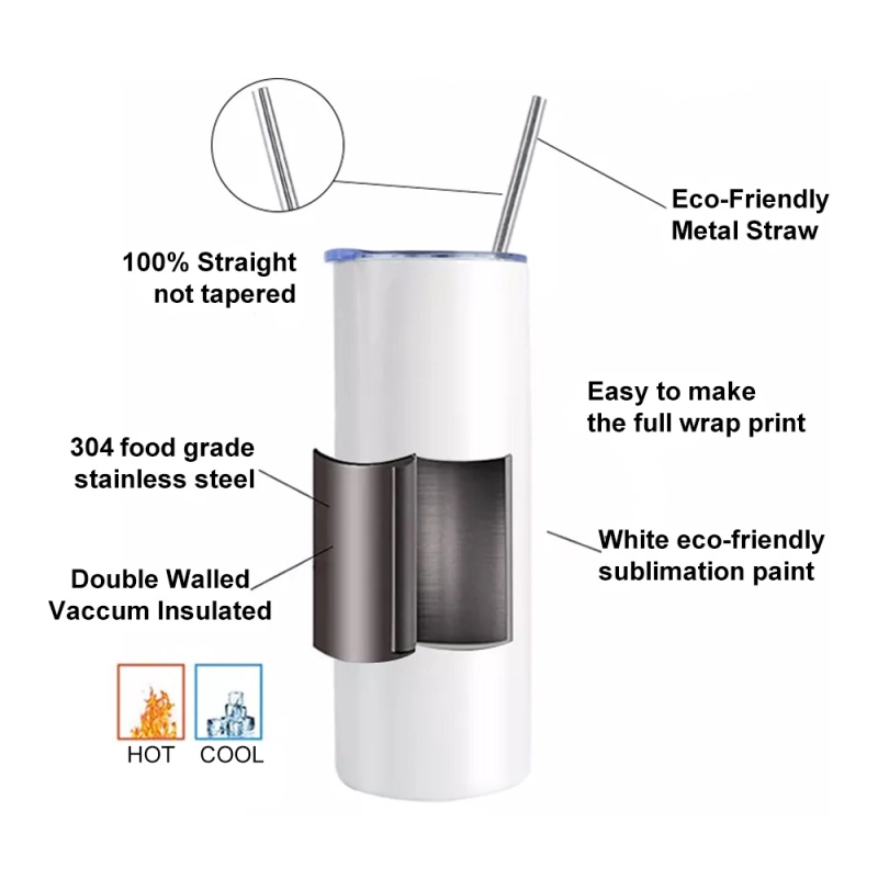 25Pack 30oz White Sublimation Straight Skinny Tumbler Blanks with Plastic Straws