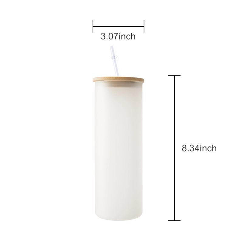 KOCDAM 25 Pack 25oz Sublimation Frosted Clear Glass Tumbler Blanks with Bamboo Lids and Plastic Straw