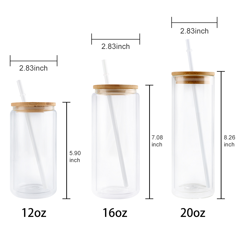 25Pack 12oz 16oz 20oz Double Wall Sublimation Glass Can Snow Globe Beer Glass Can