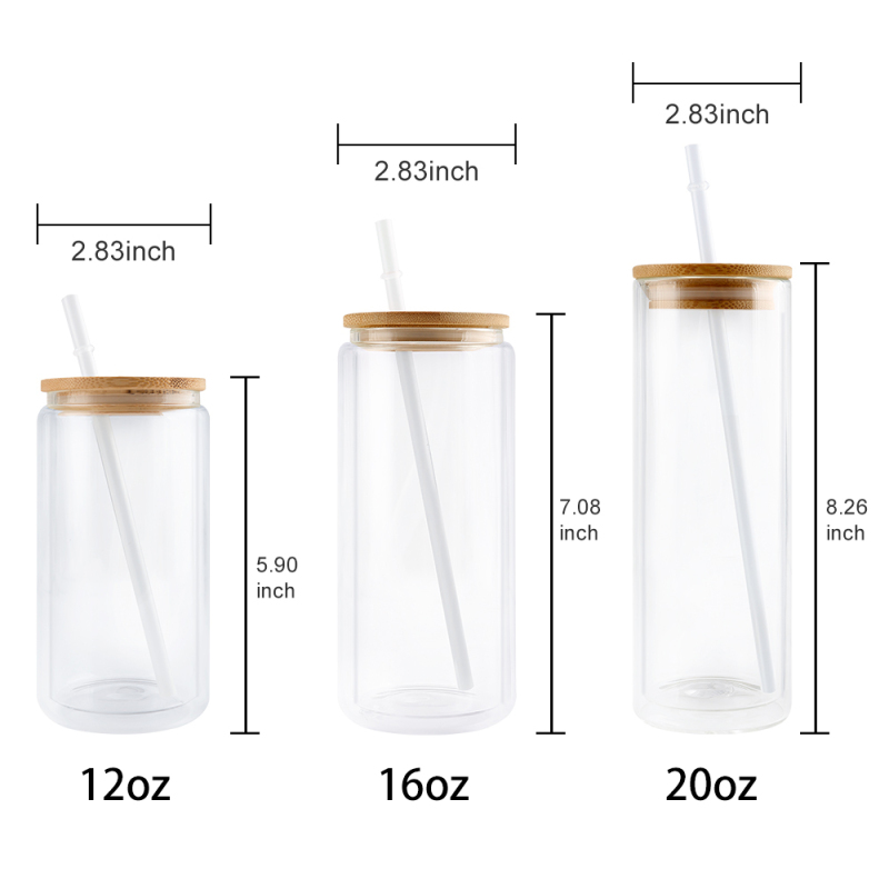 50pcs 16oz Clear Sublimation Double Wall Glass Cups Iced Snowglobe Snow  Globe Beer Can Glasses Cup Coffee Mugs With Bamboo Lids