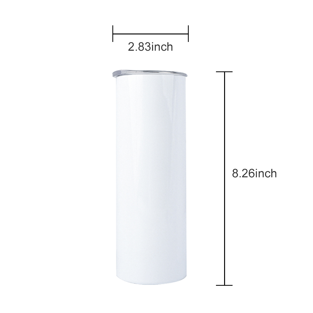 KOCDAM 50 Pack 20oz White Sublimation Straight Skinny Tumbler Blanks with Plastic Straws