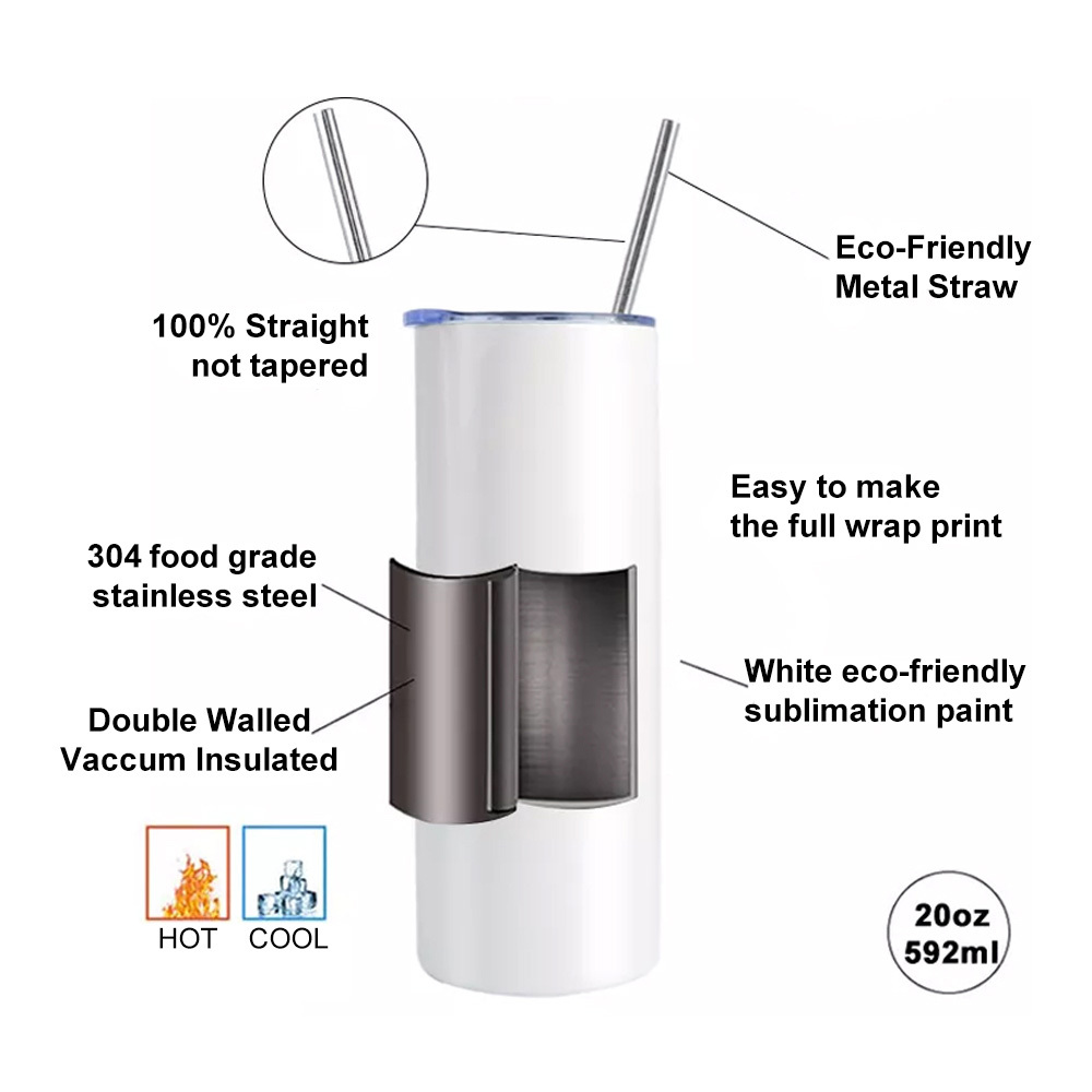 50 Pack New Style 20oz Flat Edge White Sublimation Tumbler with Straw