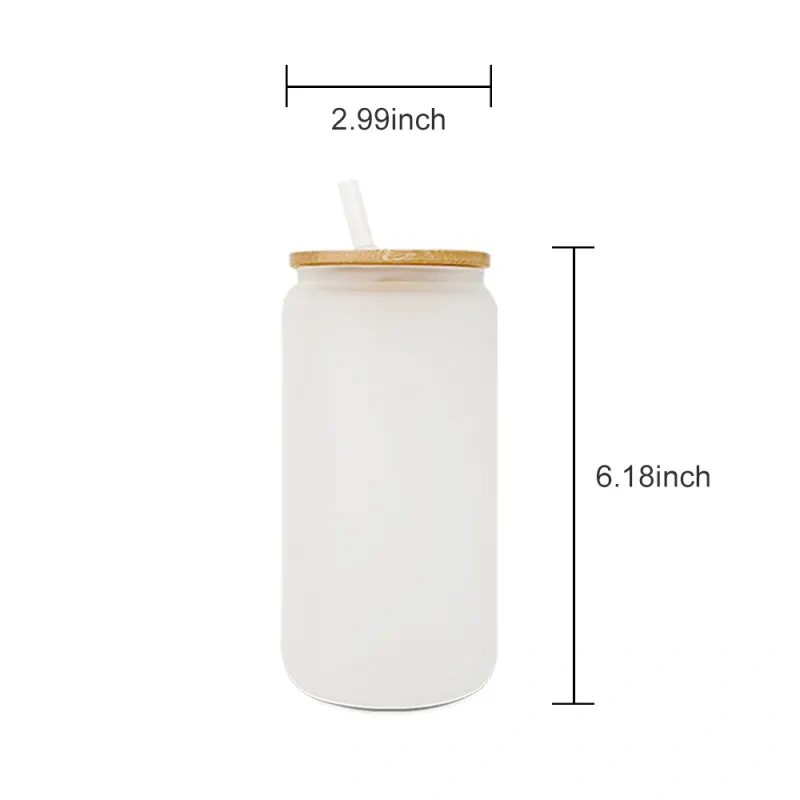 4/6/8/12 Pack 16oz Sublimation Frosted Glass Jar with Bamboo Lids ,Plastic Straw,Straw brush and Shrink Wrap