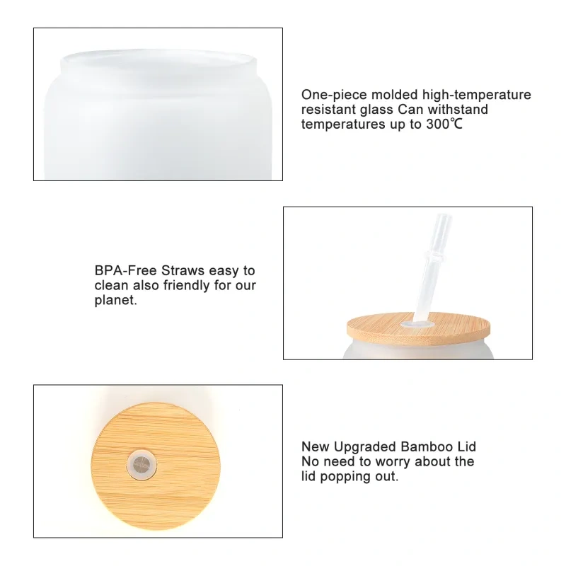 25 Pack 15oz Sublimation Frosted Mugs with Bamboo Lids and Plastic Straw