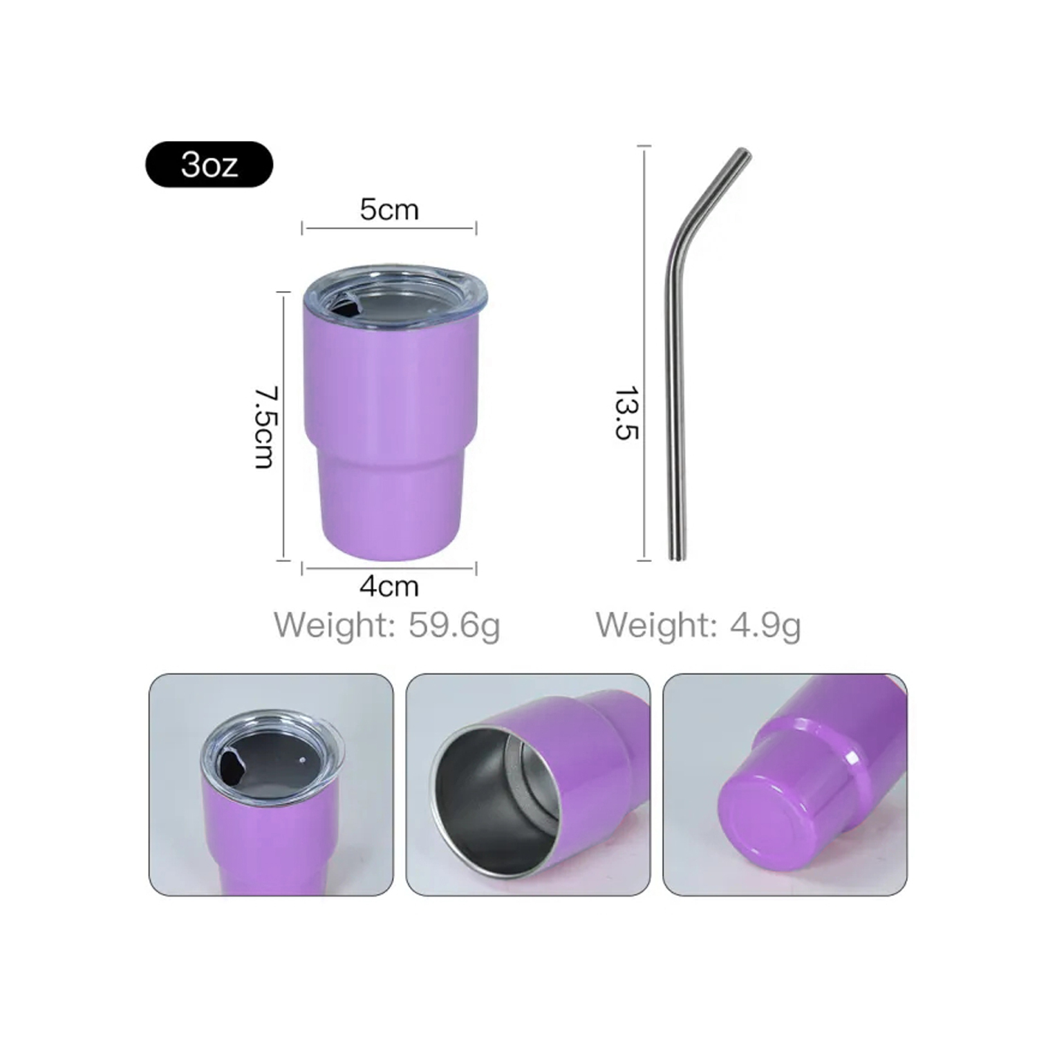KOCDAM 48 Pack 3oz Sublimation Stainless Steel Shot Glass Tumbler With Bend Metal Straw