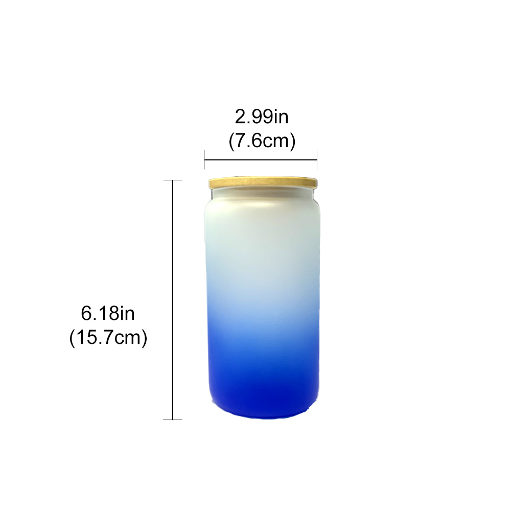 25 Pack 16oz Sublimation Gradient Frosted Glass Can Blanks With Bamboo Lids And Plastic Straw