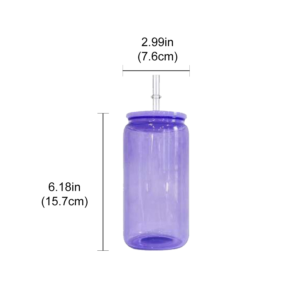 KOCDAM 25/50 Pack 16oz Sublimation Jelly Glass Jar With Plastic Lids And Plastic Straw