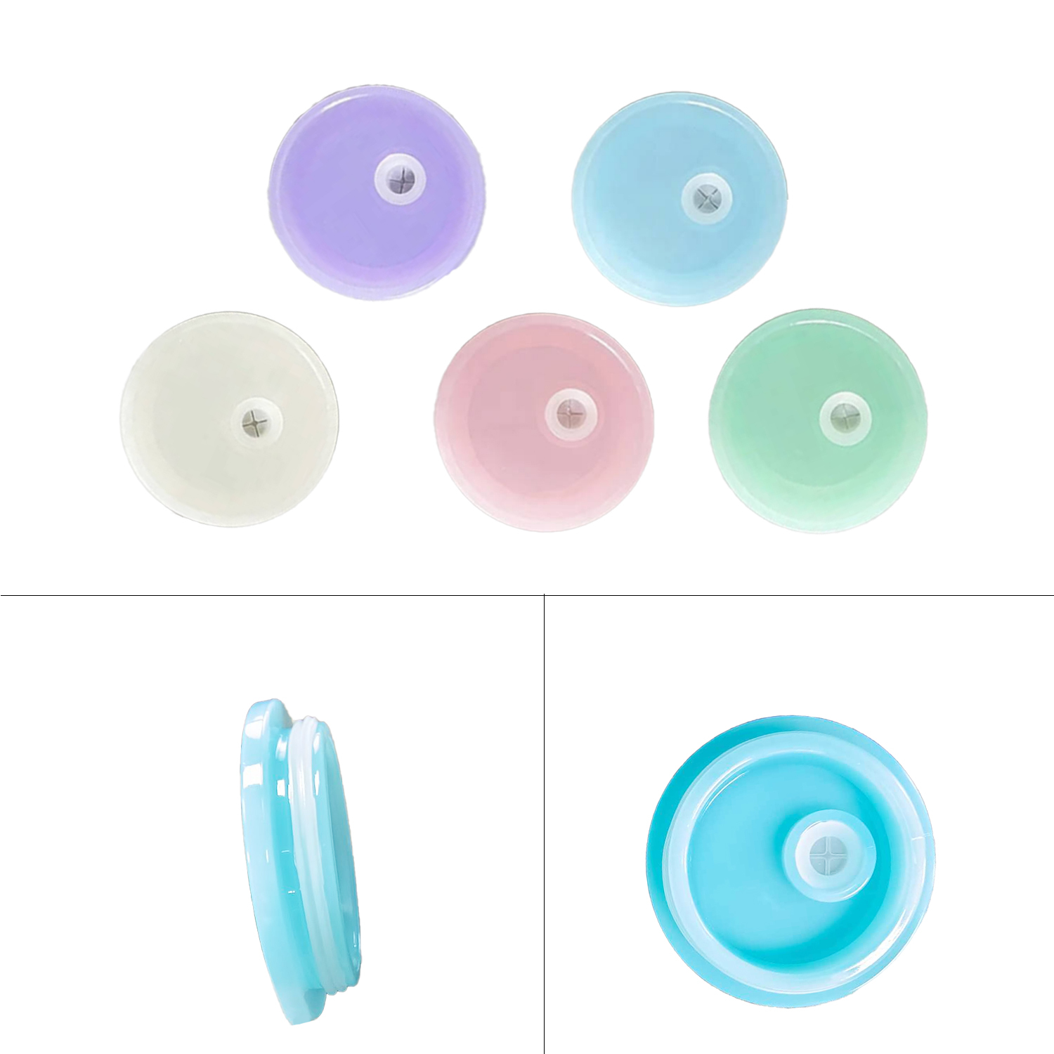 50 Pack 16oz Sublimation Frosted Clear Glass Can Jar with Plastic Mixed 5 colors lids and Bamboo Lids and Plastic Straw