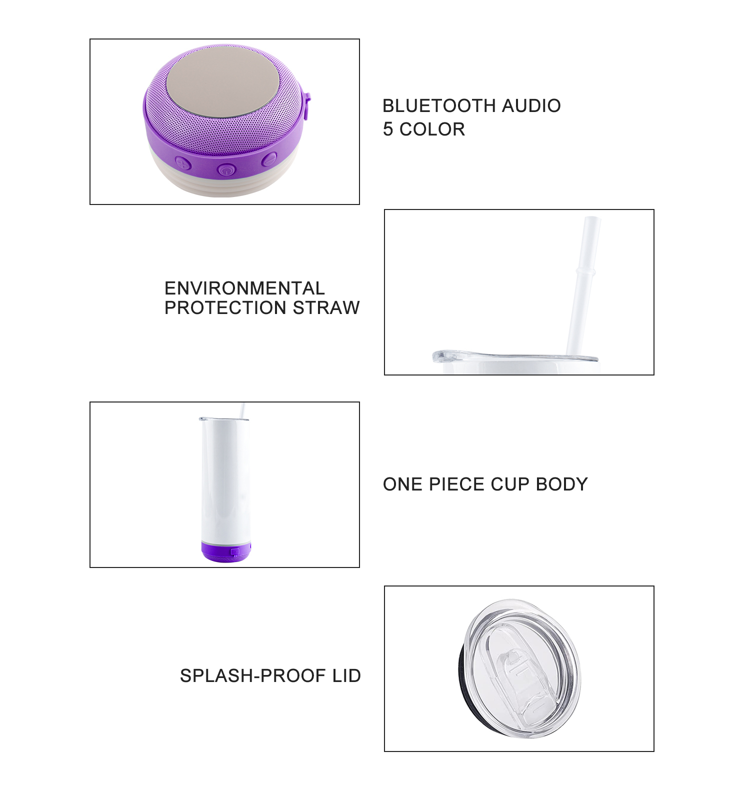 25 Pack 20oz Sublimation Speaker Tumbler Bluetooth player Sublimation Blanks Mixed 5 Colors with Plastic Straws