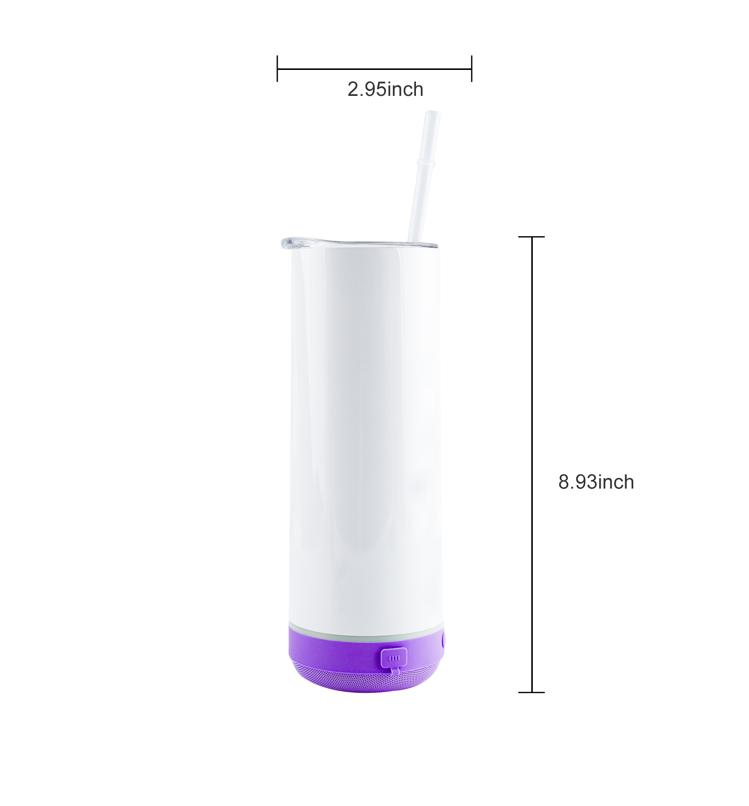 25 Pack 20oz Sublimation Speaker Tumbler Bluetooth player Sublimation Blanks Mixed 5 Colors with Plastic Straws