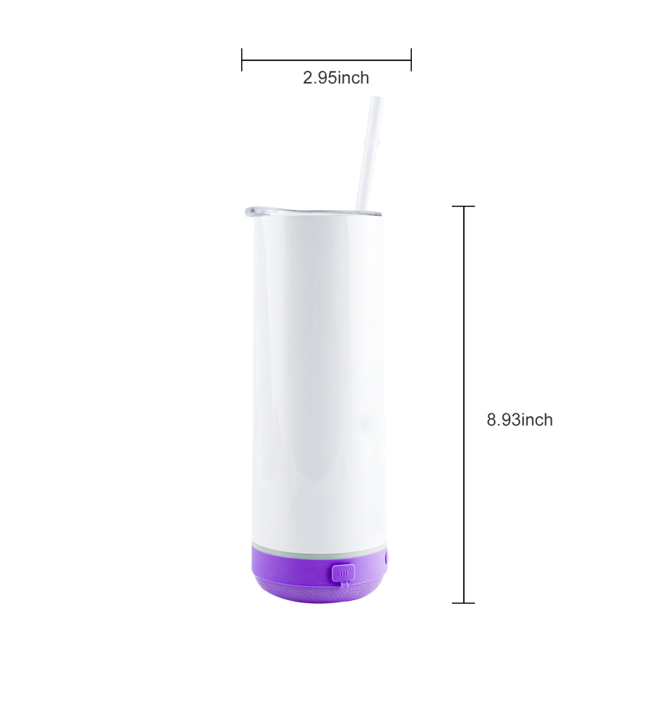 25 Pack 20oz Sublimation Speaker Tumbler Bluetooth player Sublimation Blanks Mixed 5 Colors with Plastic Straws