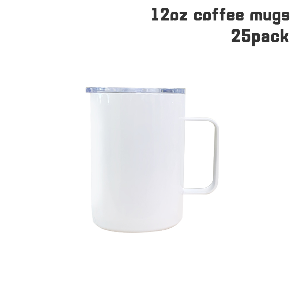 25 Pack 12oz Sublimation White Non-Seamless BPA Free Coffee Mug Tumbler Blanks with Handle