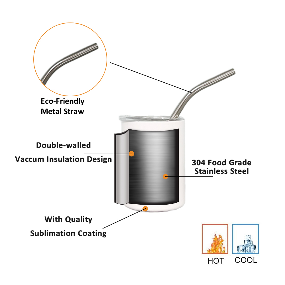 KOCDAM 100 Pack 3oz Sublimation Stainless Steel Wihte Tumbler With Bend Metal Straw