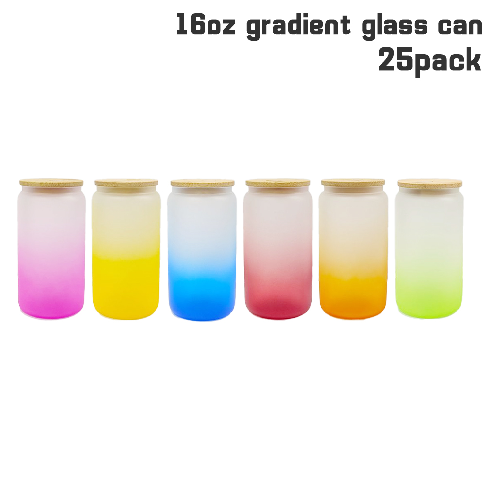 6 Pack 16oz Gradient Color Can Glasses Sublimation Tumbler With