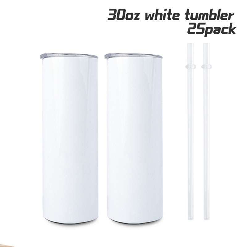 Pack of 30) 20oz or 30oz Skinny Straight White Sublimation Tumbler