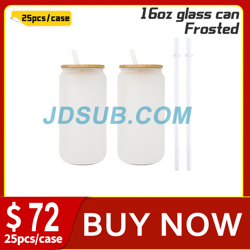 16 oz Frosted Glass Bamboo Lid Tumbler with Plastic Straw